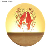 Nordic Wood Sconce With Led Mural Light Deer/Bird Patterned Acrylic Shade - Ideal For Bedroom Wall