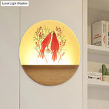 Nordic Wood Sconce With Led Mural Light Deer/Bird Patterned Acrylic Shade - Ideal For Bedroom Wall