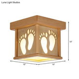 Nordic Wood Square Close To Ceiling Light - 10’ W Flush Mount Fixture With Footprints For Dining