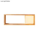 Nordic Wood Wall Sconce With Rack Feature - Fillet/Right Angle Rectangle Design For Bedside Flush