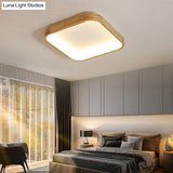 Nordic Wooden Beige Led Flush Mount Ceiling Light With Geometric Design