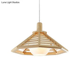Nordic Wooden Hanging Light With Conical Cage Design - Perfect For Restaurants And Homes