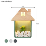 Nordic Wooden Led Wall Sconce Light With Storage Shelf - Grey/White/Green