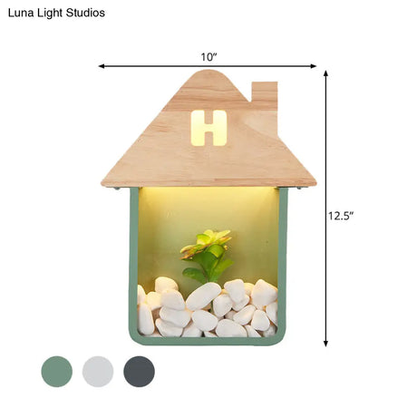 Nordic Wooden Led Wall Sconce Light With Storage Shelf - Grey/White/Green