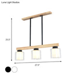 Nordic Wooden Linear Pendant With Double Glass Cylinder Shades For Restaurant Island Lighting