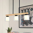 Nordic Wooden Linear Pendant With Double Glass Cylinder Shades For Restaurant Island Lighting