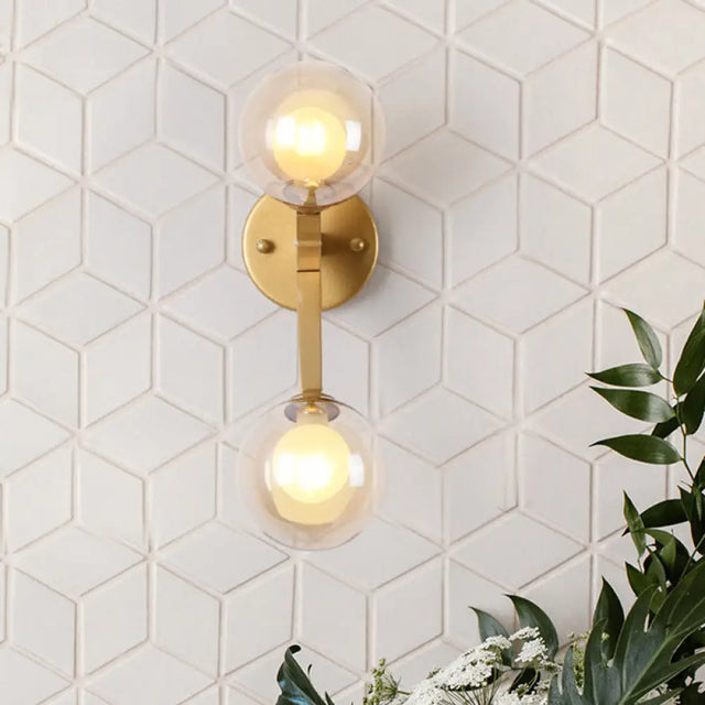 Novelty Amber Glass Wall Light Fixture With Rotatable Tree Crotch Accent - Modern 2-Bulb Gold Sconce