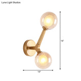 Novelty Amber Glass Wall Light Fixture With Rotatable Tree Crotch Accent - Modern 2-Bulb Gold Sconce