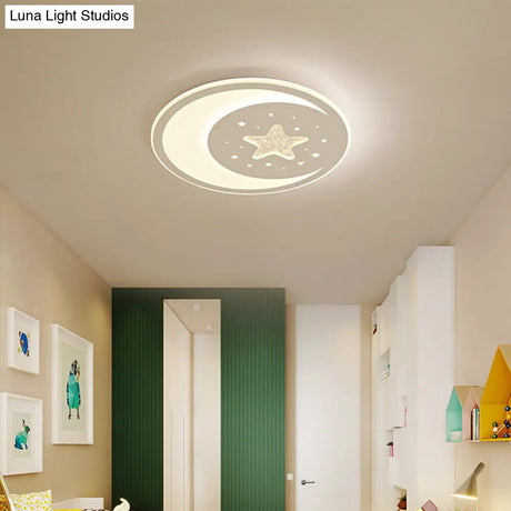 Nursery Ceiling Light: Starry Moon Night Led Flush Mount Fixture