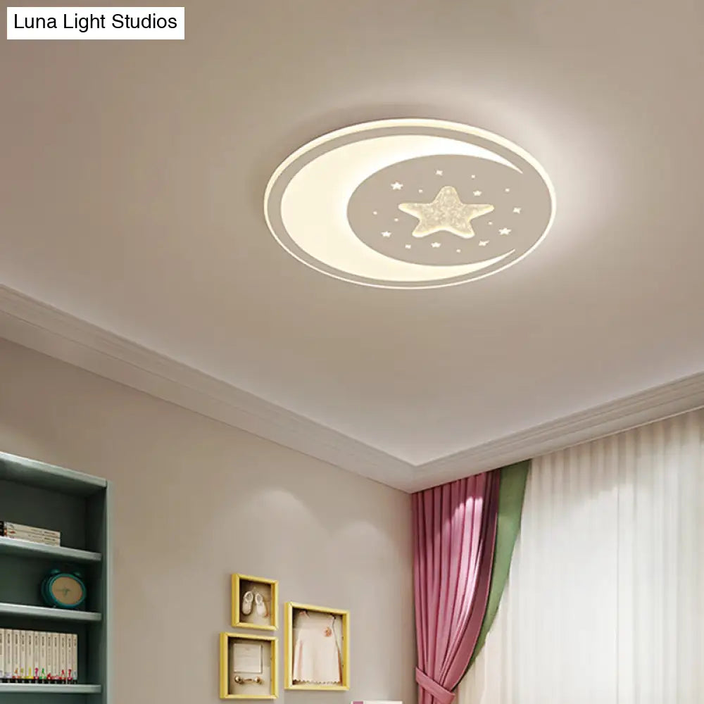Nursery Ceiling Light: Starry Moon Night Led Flush Mount Fixture White / 17 Remote Control Stepless