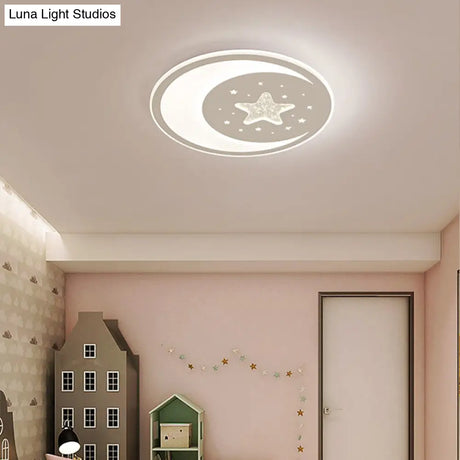 Nursery Ceiling Light: Starry Moon Night Led Flush Mount Fixture White / 17 Inner Warm Outer