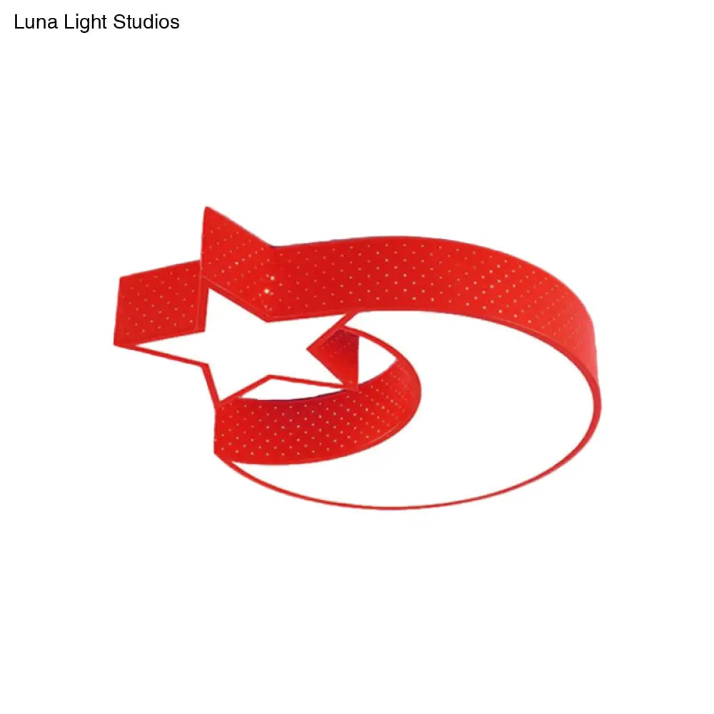 Nursery Led Cartoon Flush Mounted Lamp With Crescent And Star Ceiling Design In Multiple Colors Red