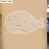 Nursing Room Oval Whale Wall Sconce - Wood Animal Beige Lamp Warm