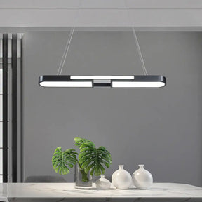 Oblong Acrylic Pendant Light Kit - Simple Style Black/Gold Led Island Lamp In Warm/White For Dining