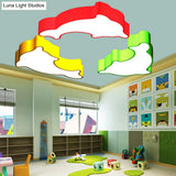 Ocean-Inspired Dolphin Led Nursery Ceiling Lamp Acrylic Cartoon Flush Mount Light Fixture In Red