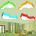 Ocean-Inspired Dolphin Led Nursery Ceiling Lamp Acrylic Cartoon Flush Mount Light Fixture In Red