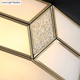 Octagon Flush Mount Bedroom Ceiling Light Fixture With Minimalistic Textured White Glass And Brass