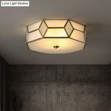 Octagon Flush Mount Bedroom Ceiling Light Fixture With Minimalistic Textured White Glass And Brass
