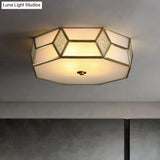 Octagon Flush Mount Bedroom Ceiling Light Fixture With Minimalistic Textured White Glass And Brass