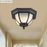 Octagon Flush Mount Ceiling Light Fixture - Classic Black Finish With Frosted Glass