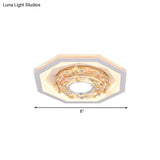 Octagon Small Foyer Ceiling Led Flush Mount Fixture - Elegant Acrylic & Crystal