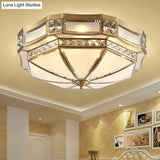 Octagonal Flush Mount Ceiling Light With Crystal Accent - Classic Brass Finish