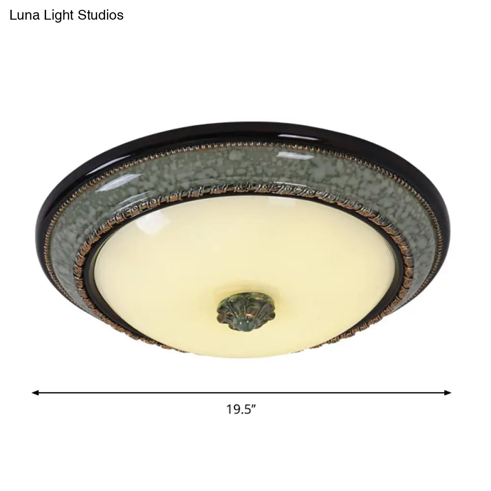 Opal Frosted Glass Bowl Ceiling Light With Led Flush Mount - Classical Bedroom Fixture Faux Marble