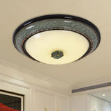 Opal Frosted Glass Bowl Ceiling Light With Led Flush Mount - Classical Bedroom Fixture Faux Marble