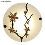 Opal Frosted Glass Led Wall Lamp In Gold - Flower Branch Bedside Mural Asia-Inspired Mounted Light
