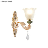 Opal Frosted Glass Ruffle Shade Wall Sconce Light In Gold Traditional Half-Bulb Lighting