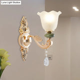 Opal Frosted Glass Ruffle Shade Wall Sconce Light In Gold Traditional Half-Bulb Lighting