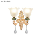 Opal Frosted Glass Ruffle Shade Wall Sconce Light In Gold Traditional Half-Bulb Lighting