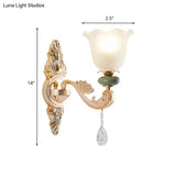 Opal Frosted Glass Ruffle Shade Wall Sconce Light In Gold Traditional Half-Bulb Lighting