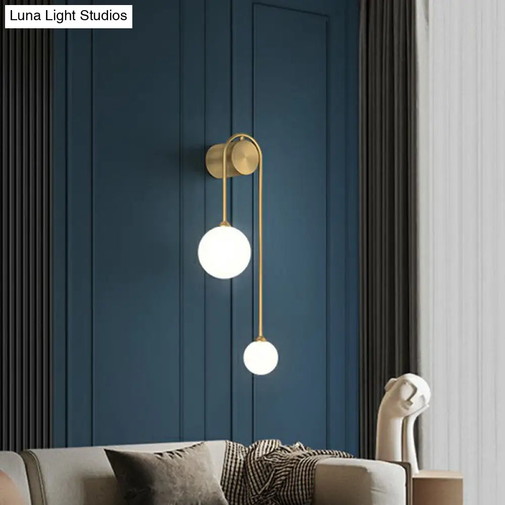 Opal Glass Ball Designer Sconce With 2 Gold Heads For Wall Mounting In Living Room