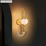 Opal Glass Ball Wall Sconce - 1-Light Gold/Black Finish Mount Lamp