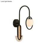 Opal Glass Ball Wall Sconce - 1-Light Gold/Black Finish Mount Lamp