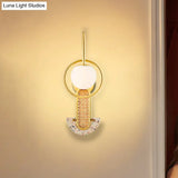 Opal Glass Ball Wall Sconce - 1-Light Gold/Black Finish Mount Lamp