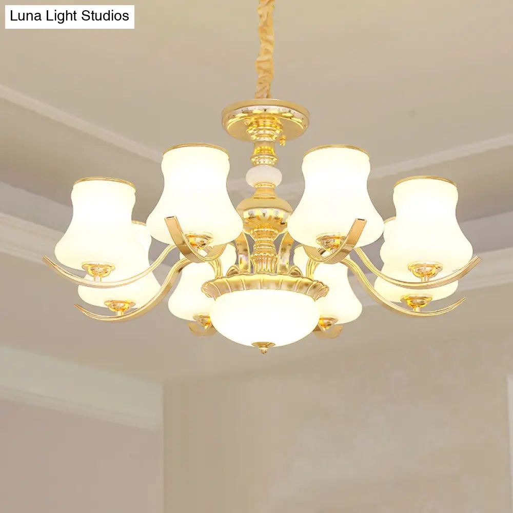 Opal Glass Bedroom Chandelier With Gold Plating - Hanging Lamp Light Fixture