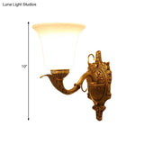 Opal Glass Brass Wall Mount Light - Traditional Style With Carved Backplate 1 Bell Shade