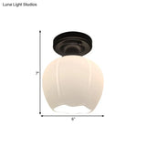 Opal Glass Bud Flush Lamp - Classic Style Ceiling Mounted Fixture 1 Light Black For Living Room
