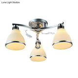 Opal Glass Crystal Cone Semi Flush Mount Lighting For Bedroom - 3 Lights Fixture