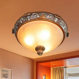 Opal Glass Dome Ceiling Light Retro Style With Carved Flower 3/5 - Bulb Brown 16’/19.5’/21.5’