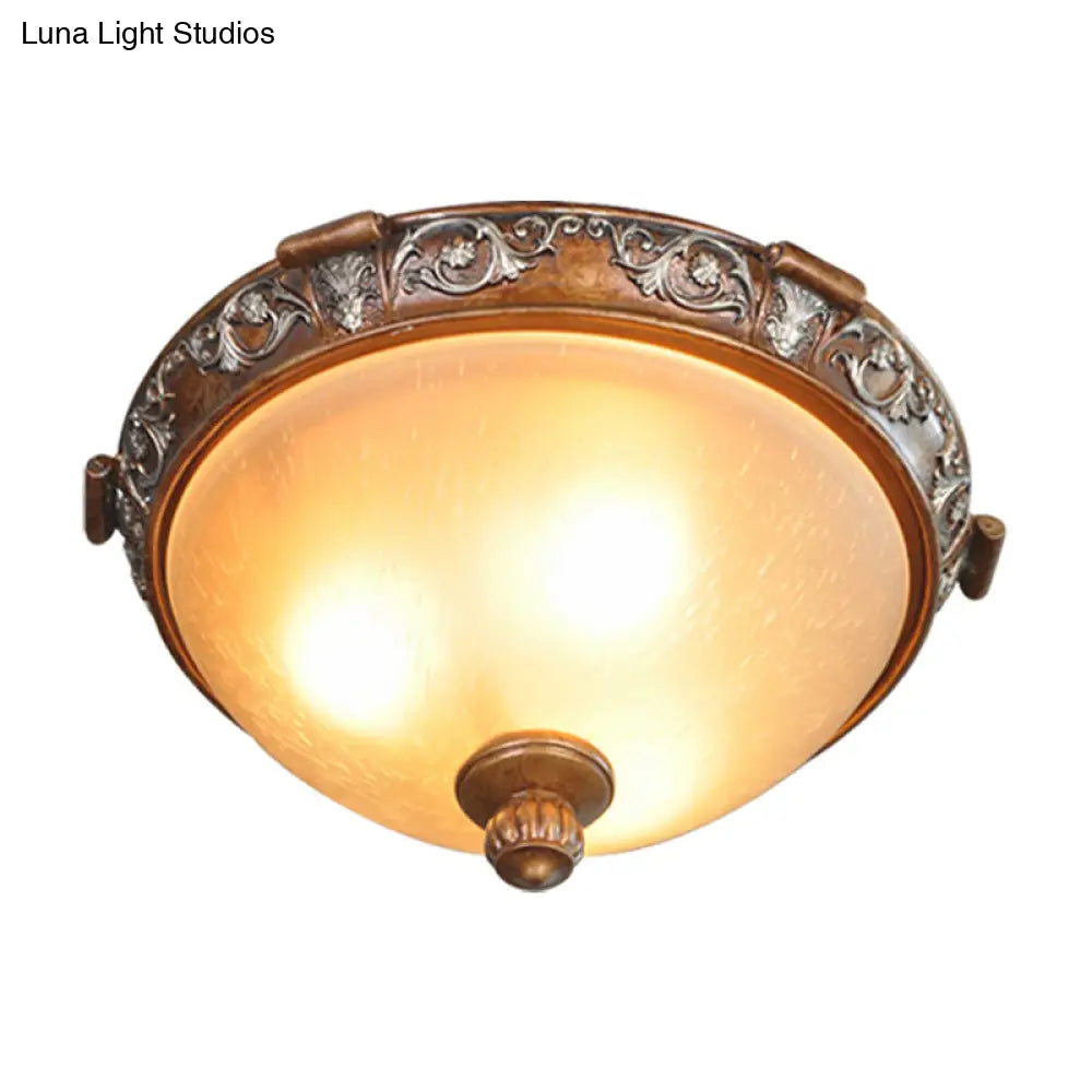 Opal Glass Dome Ceiling Light Retro Style With Carved Flower 3/5 - Bulb Brown 16’/19.5’/21.5’ Width