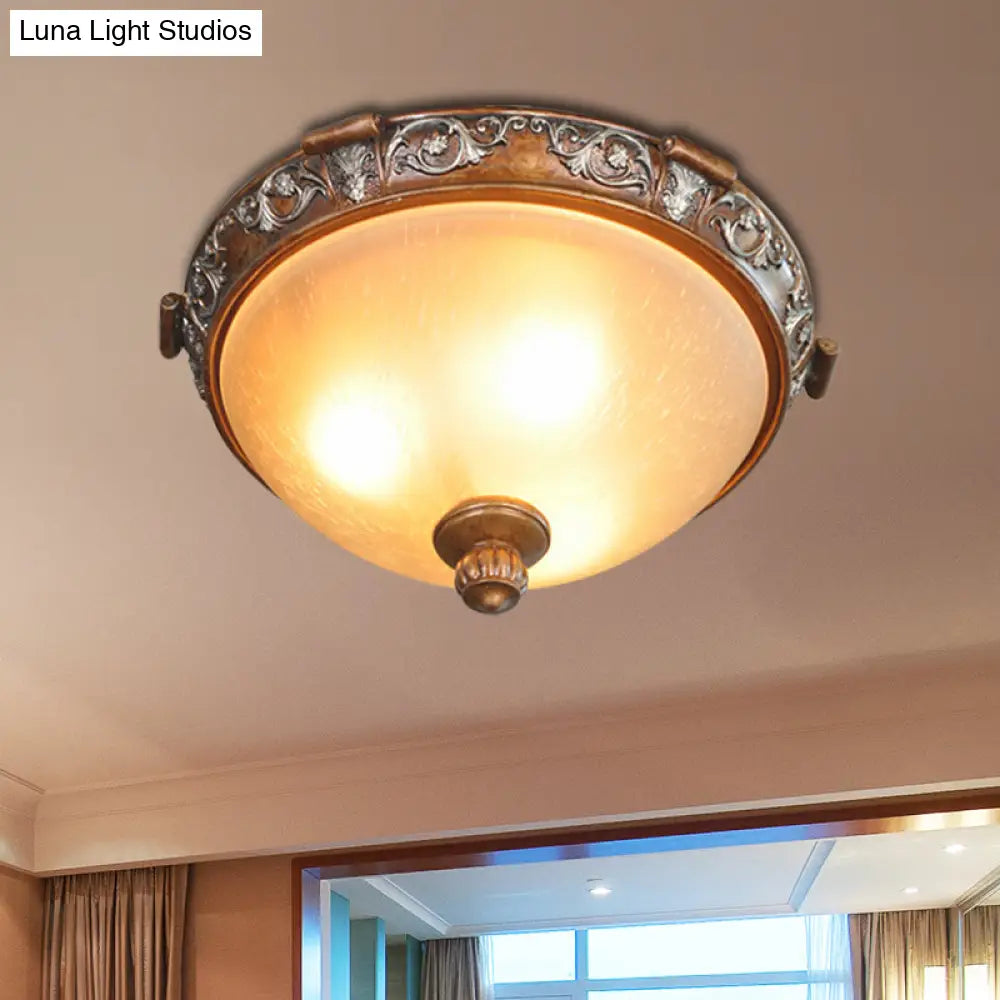 Opal Glass Dome Ceiling Light Retro Style With Carved Flower 3/5 - Bulb Brown 16’/19.5’/21.5’ Width
