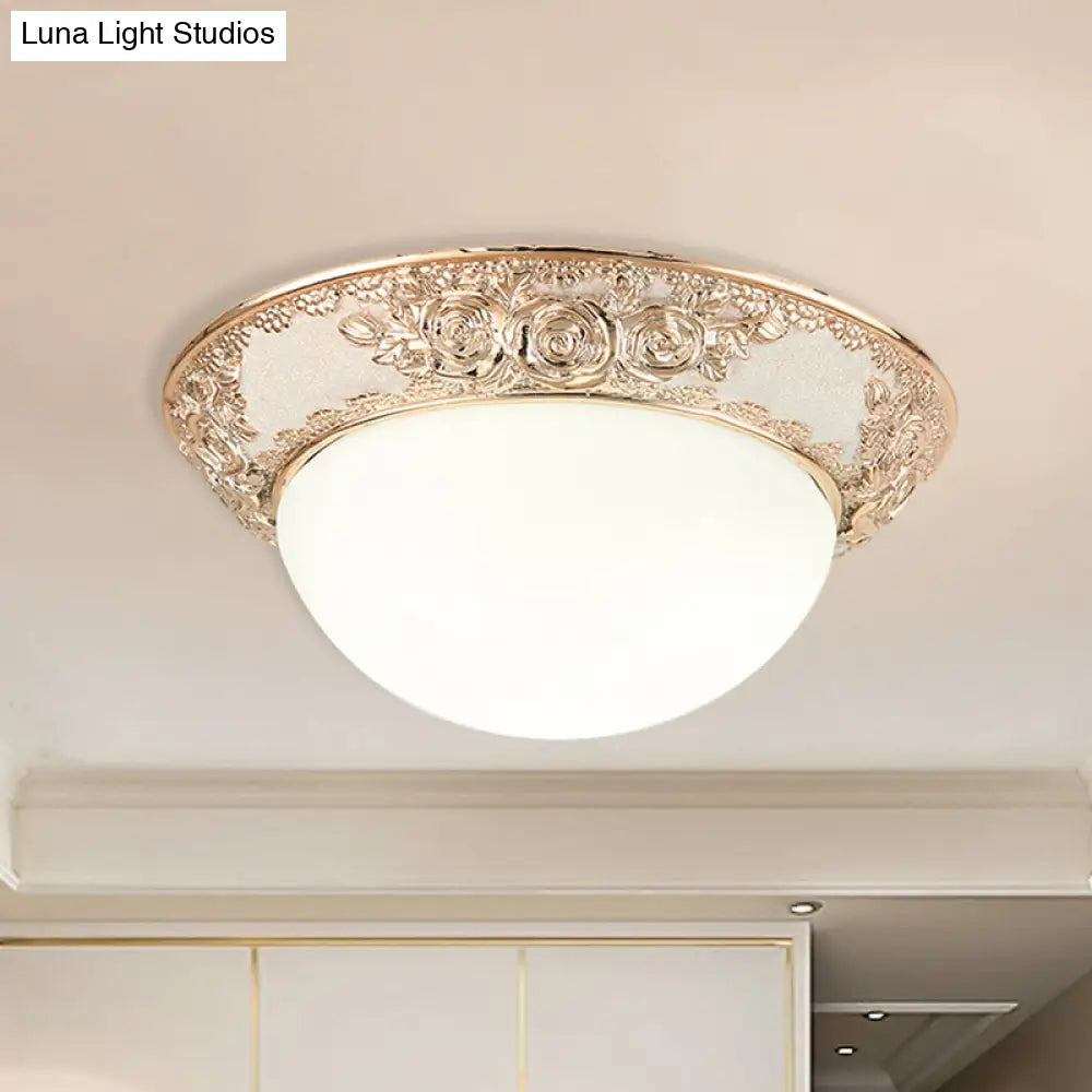 Opal Glass Dome Corridor Flush Mount Light - Country Style Led Gold Lamp
