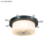 Opal Glass Drum Flush Mount Fixture - 3 Bulbs White/Light Blue/Blackish Green