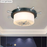Opal Glass Drum Flush Mount Fixture - 3 Bulbs White/Light Blue/Blackish Green