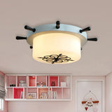 Opal Glass Drum Flush Mount Fixture - 3 Bulbs White/Light Blue/Blackish Green Light Blue