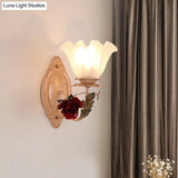 Opal Glass Flower Sconce Wall Lamp American Garden Style Light-Brown/White