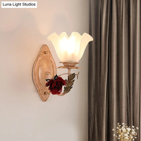 Opal Glass Flower Sconce Wall Lamp American Garden Style Light-Brown/White